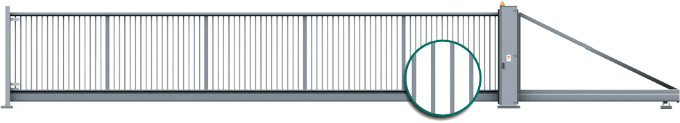 Posuvná brána PI 200 s výplňou uzavretým profilom 25 x 25 mm, privarenou ku konštrukcii - obraz zo strany pozemku
