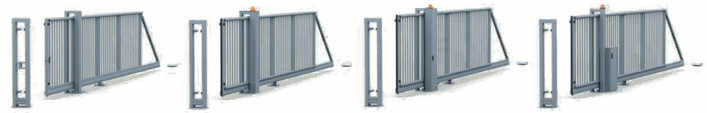Posuvné brány PI 130 – ručné, s pohonom, s pohonom v nízkej skrini, s pohonom vo vysokej skrini