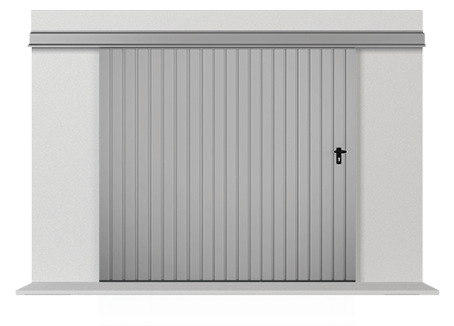 Dvojkrídlové závesná posuvné vráta vyplnená plechom T-10, systém výplne zvislý