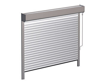 br 74 vrata s ochraným boxom pre plášť brány, ktorý sa navýja na hriadeľ vrát