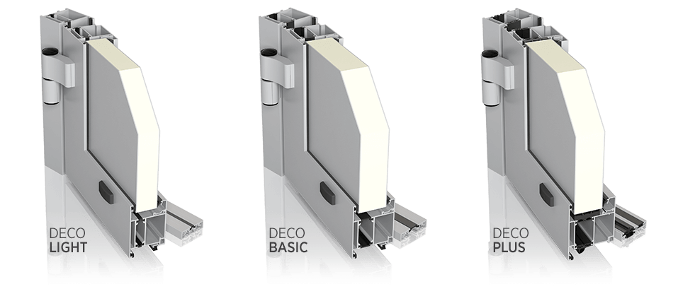 Hliníkové vonkajšie dvere DECO: LIGHT, BASIC, PLUS