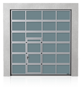 Sekčné priemyselné garážové brány s posunutými priechodnými dverami